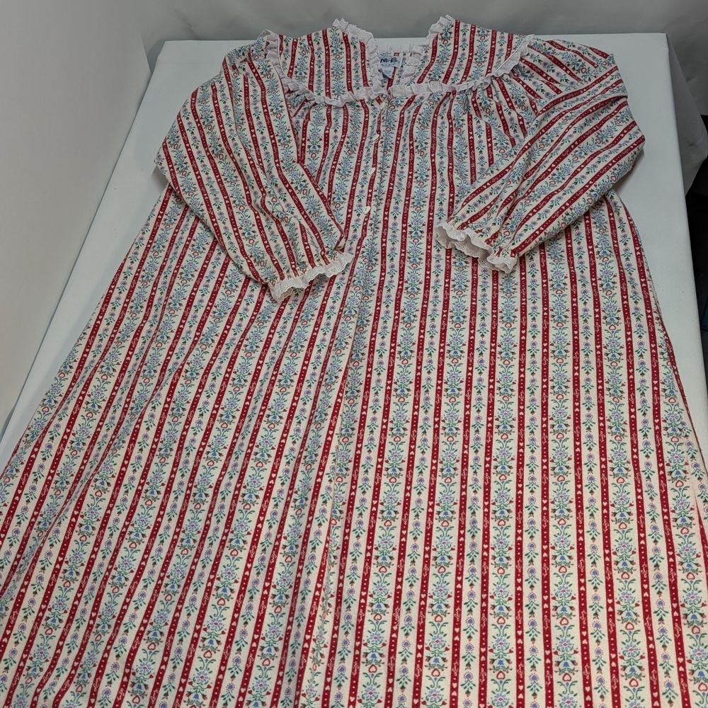 Red and White Striped Floral Nightgown
